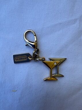 Coach Silver-tone and Gold-Tone Martini with Crystal Accent Charm Key Fob